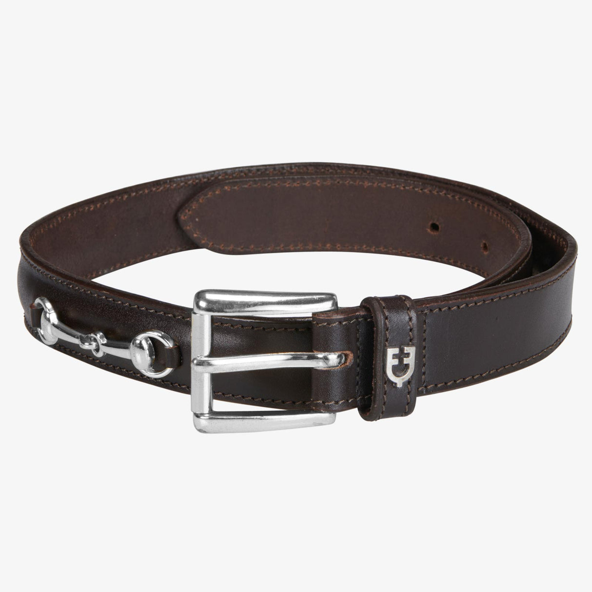 Equestro Leather Belt With Snaffle Bits #colour_brown-silver