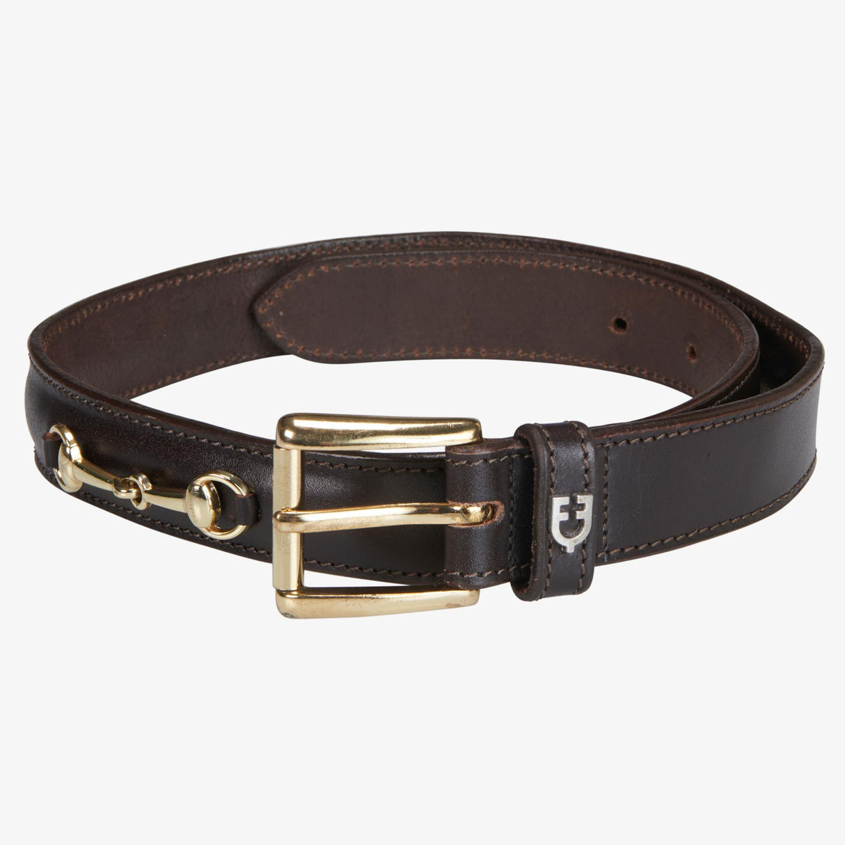 Equestro Leather Belt With Snaffle Bits #colour_brown-gold