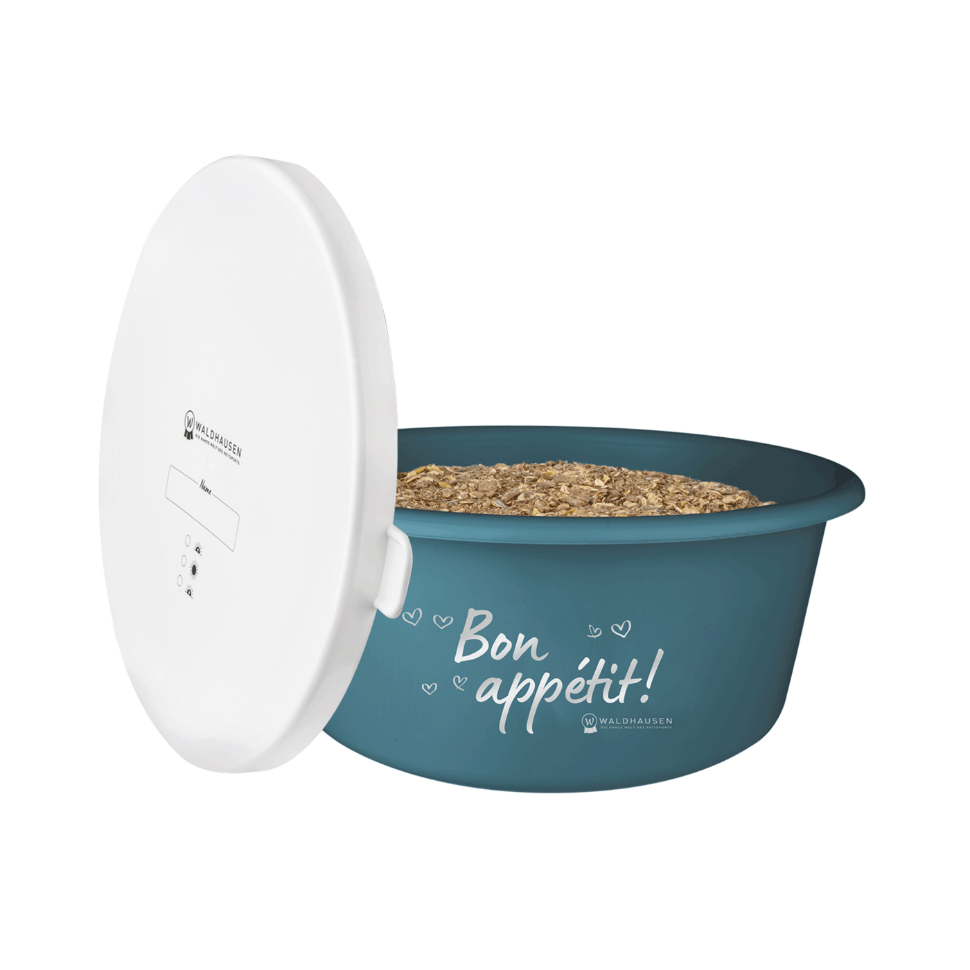 Waldhausen Feeding Bowl "Bon Appétit!" With Lid #colour_petrol-blue