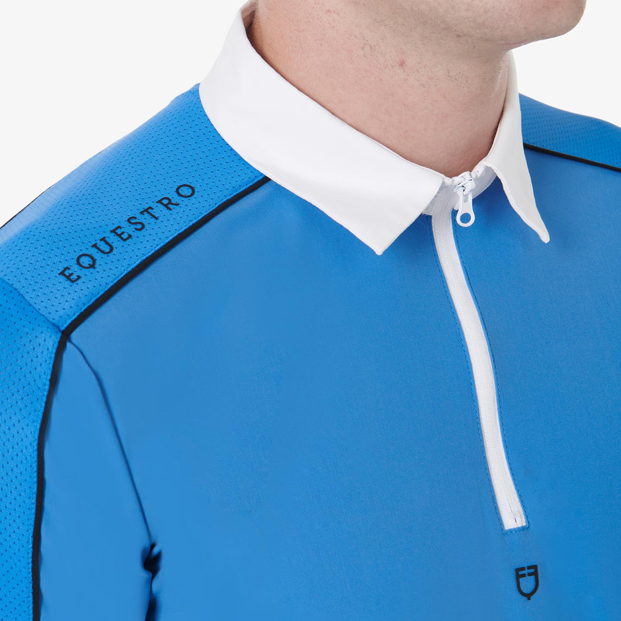 Equestro Men’S Short Sleeve Polo Shirt With Zip And Mesh Trim #colour_blue