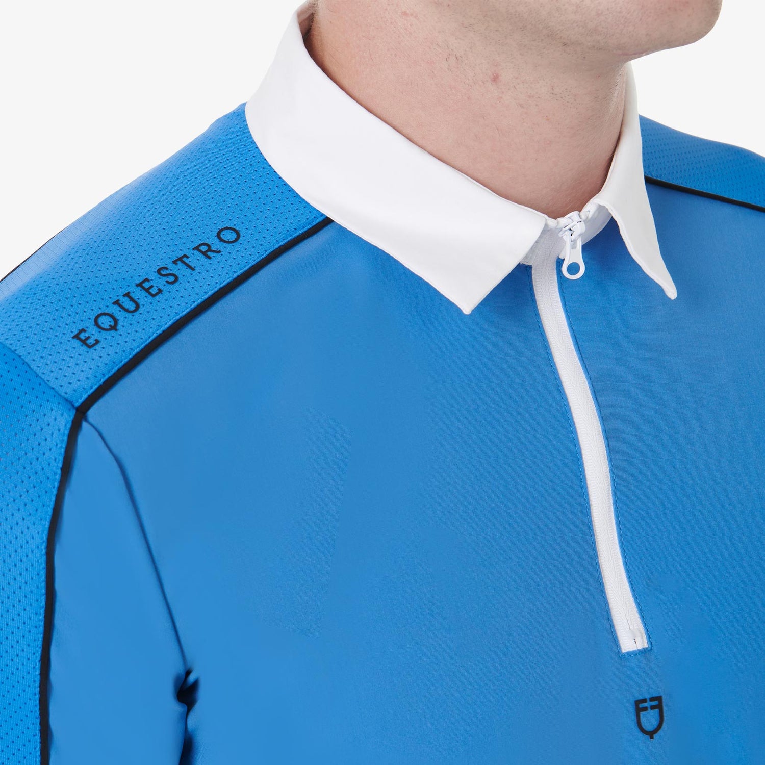 Equestro Men’S Short Sleeve Polo Shirt With Zip And Mesh Trim #colour_blue