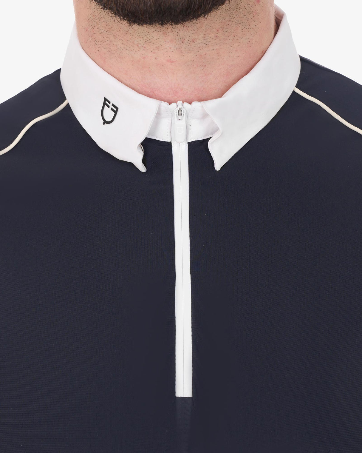 Equestro Men's Slim Fit Polo Shirt In Technical Fabric With Piping #colour_blue-white