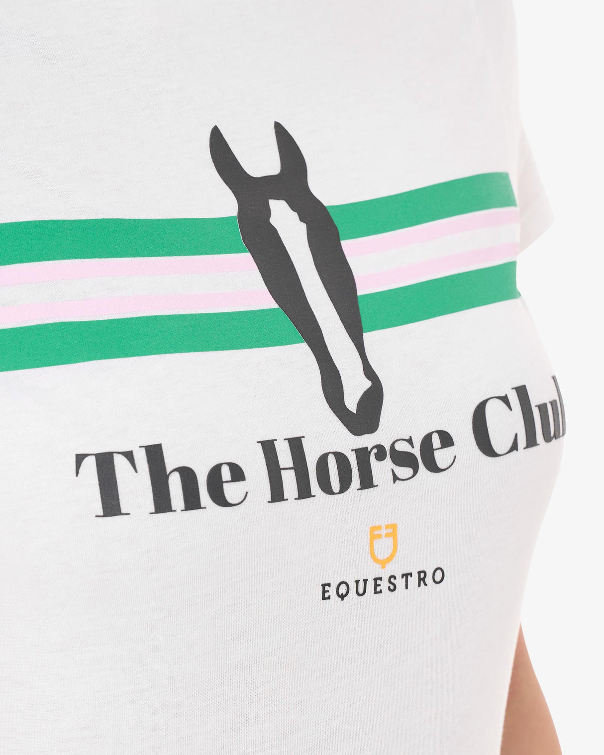 Equestro Women's Stripe Horse Club Cotton T-Shirt #colour_white