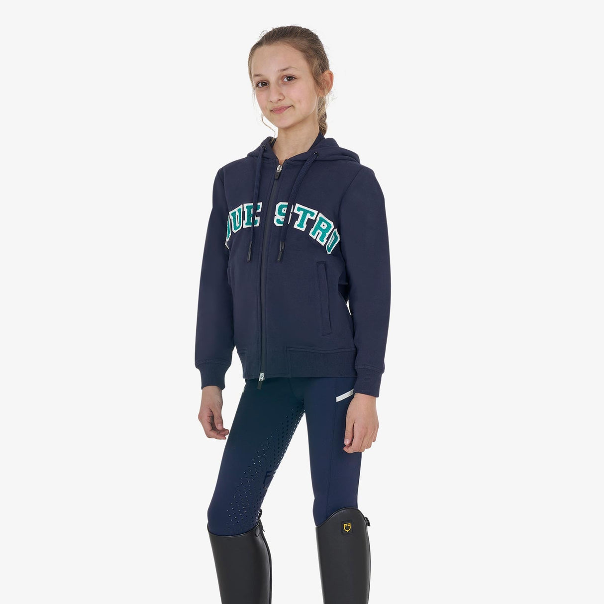 Equestro Kids' Hoodie With Zip And Sponge Lettering #colour_blue-green