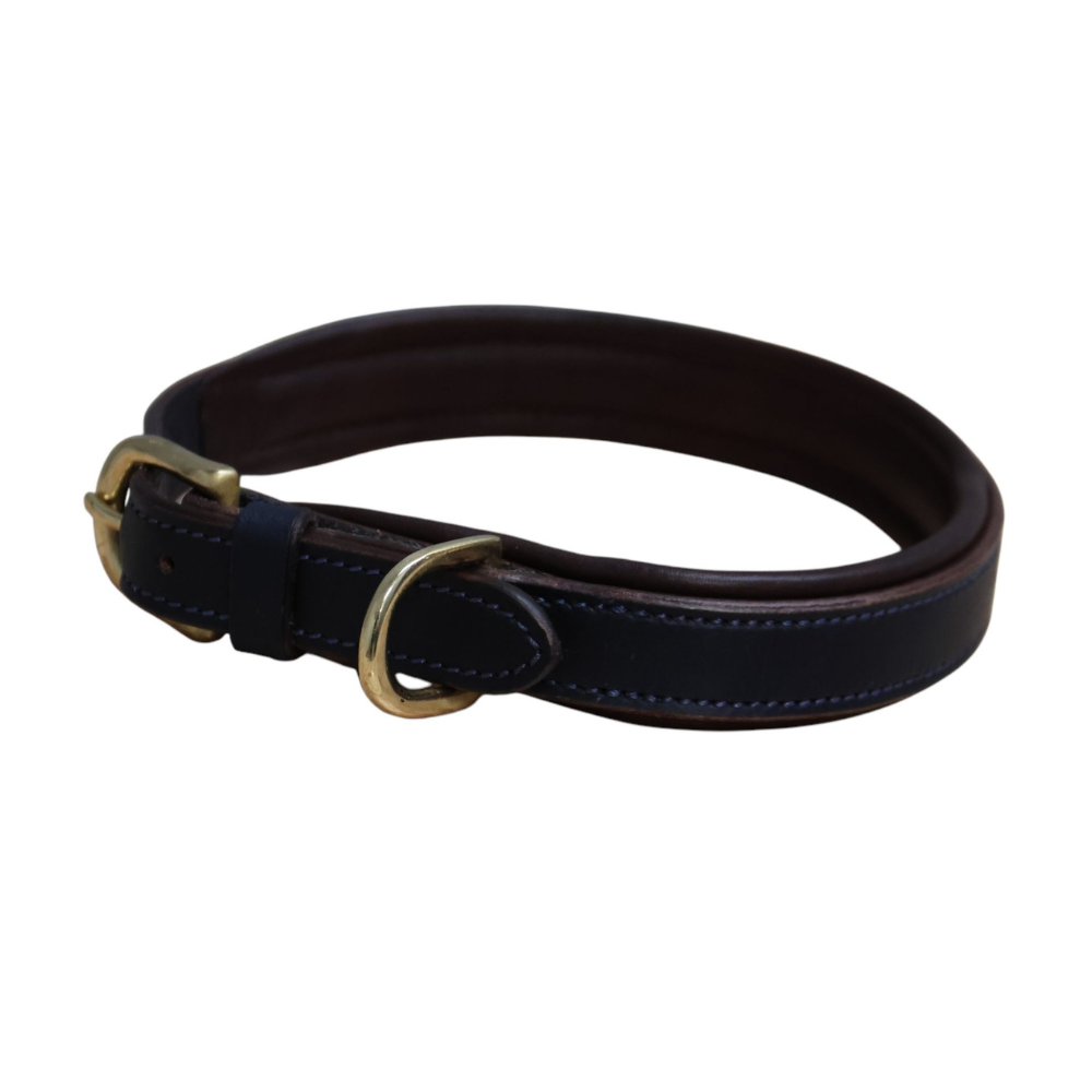 Mackey Padded Leather Dog Collar #colour_navy-brown