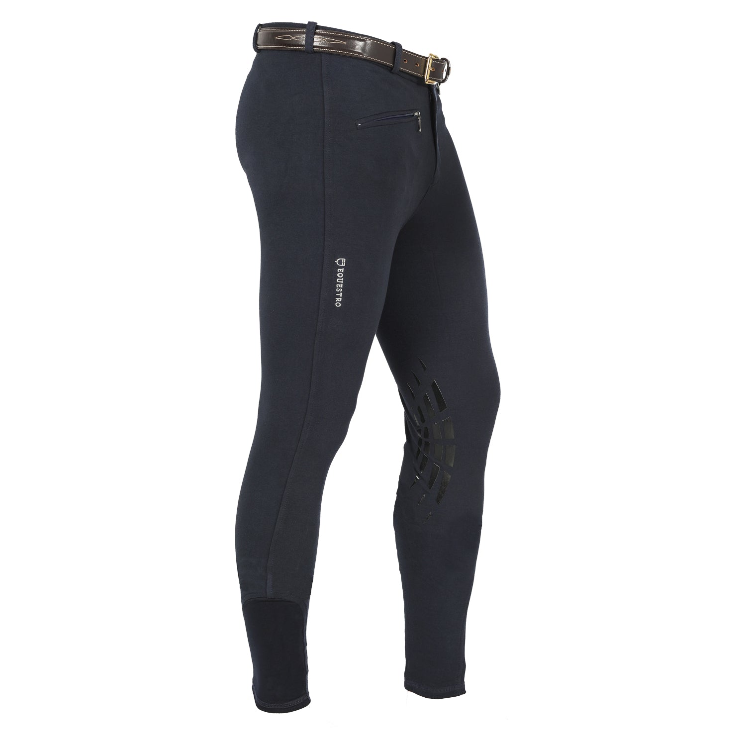 Equestro Zeus Men’s Stretch Cotton Breeches with Knee Grip #colour_blue