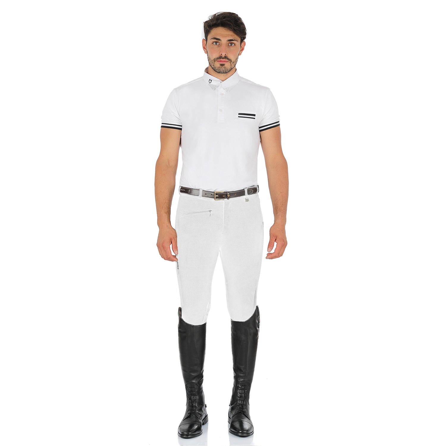 Equestro Zeus Men’s Stretch Cotton Breeches with Knee Grip #colour_white