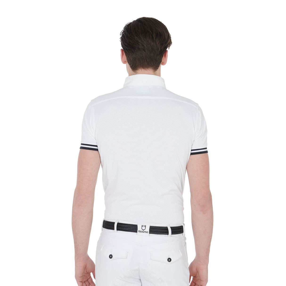 Equestro Men's Slim Fit Competition Polo Shirt With Black Inserts #colour_white