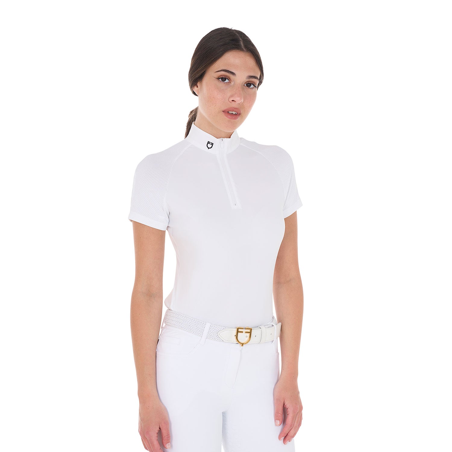 Equestro Women's Slim Fit Stretch Competition Polo Shirt #colour_white