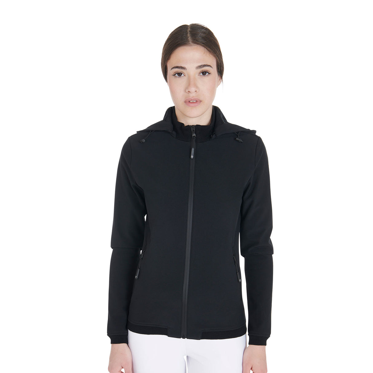 Equestro Women's Slim Fit Softshell Jacket With Internal Fleece #colour_black