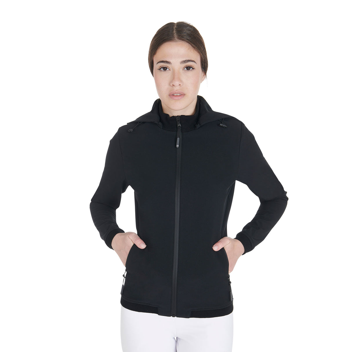 Equestro Women's Slim Fit Softshell Jacket With Internal Fleece #colour_black
