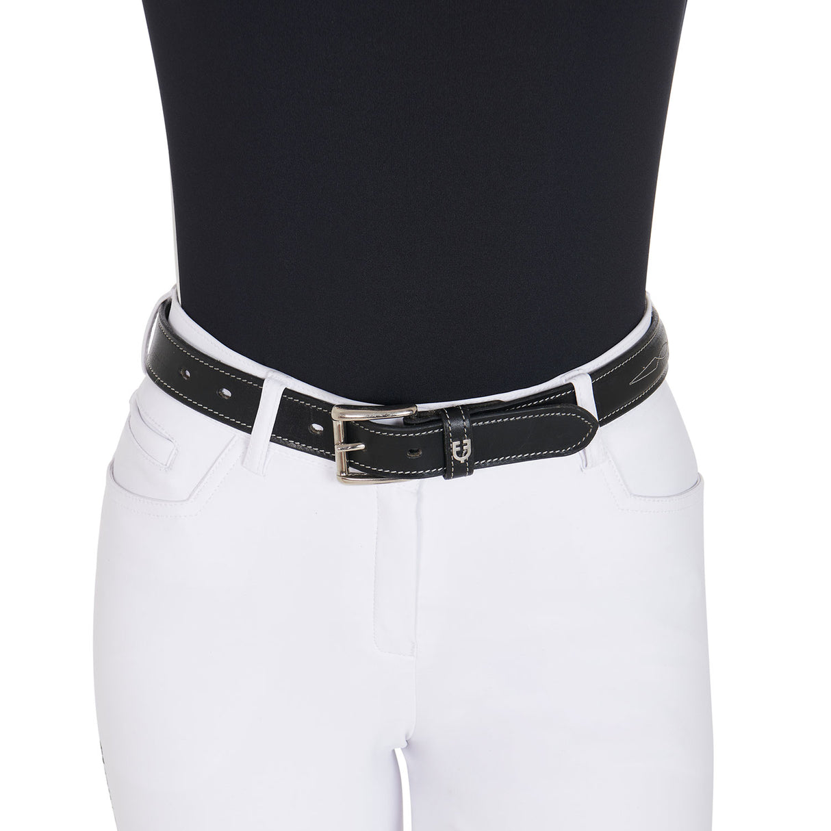 Equestro Leather Belt With Handcrafted Embroidery #colour_black