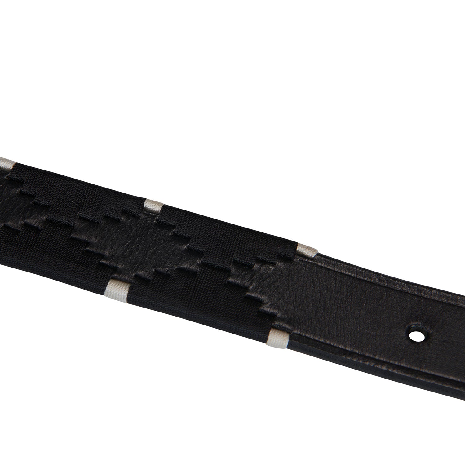 Equestro Leather Belt With Black And White Embroidery #colour_black