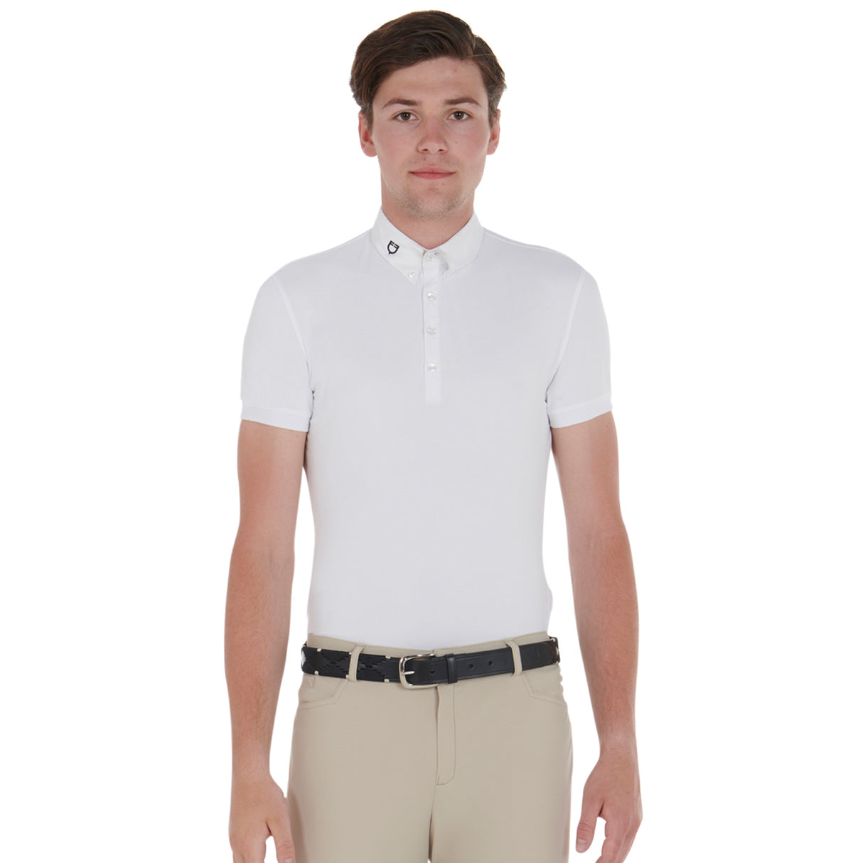 Equestro Leather Belt With Black And White Embroidery #colour_black