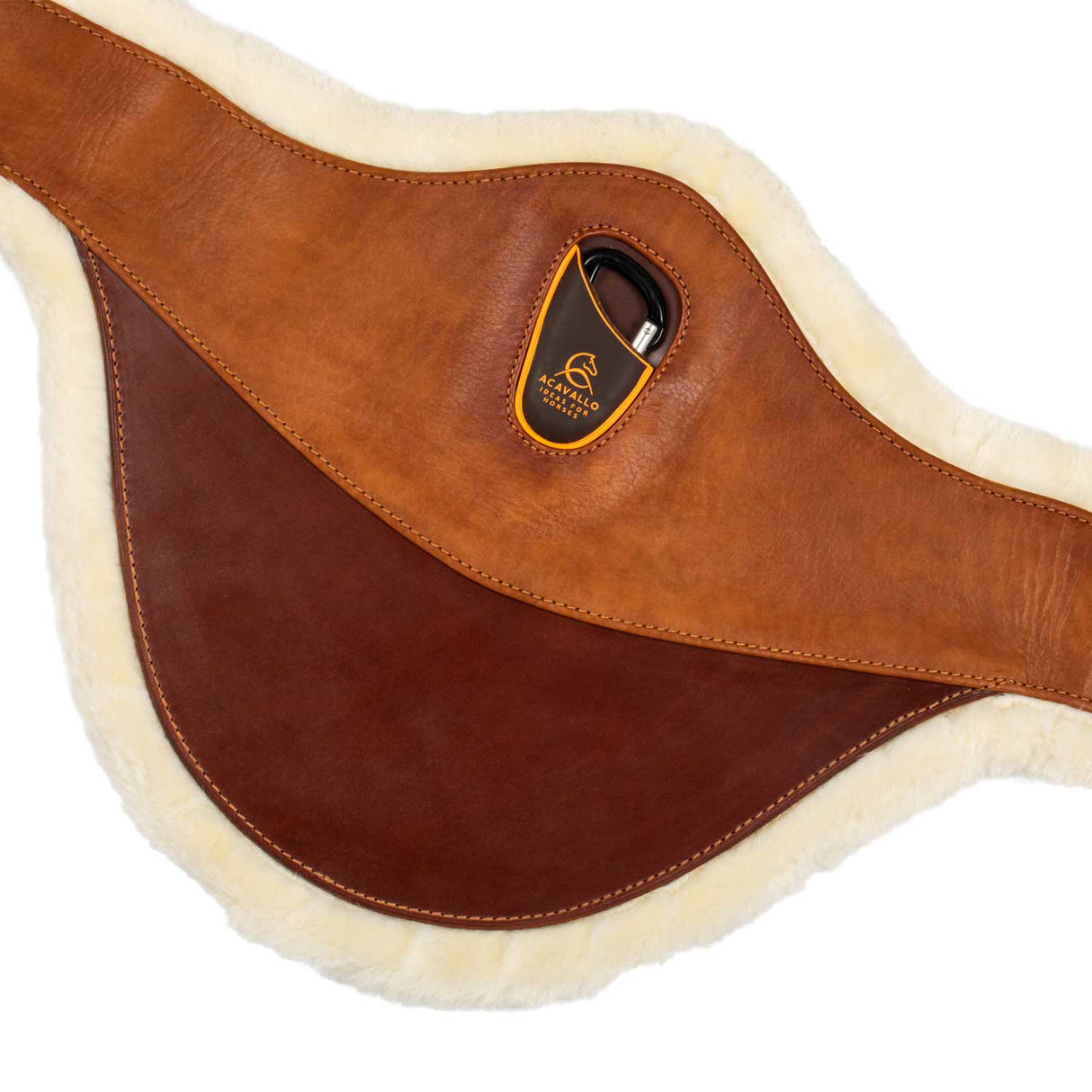 Acavallo Jumping Stud Guard Girth Removable Faux Sheepskin #colour_cognac