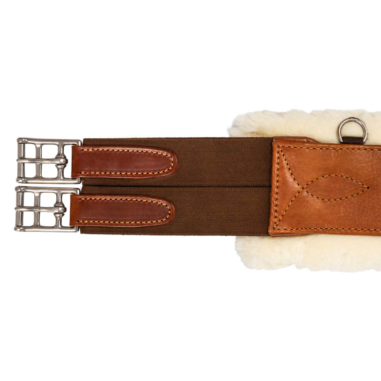 Acavallo Jumping Stud Guard Girth Removable Faux Sheepskin #colour_cognac