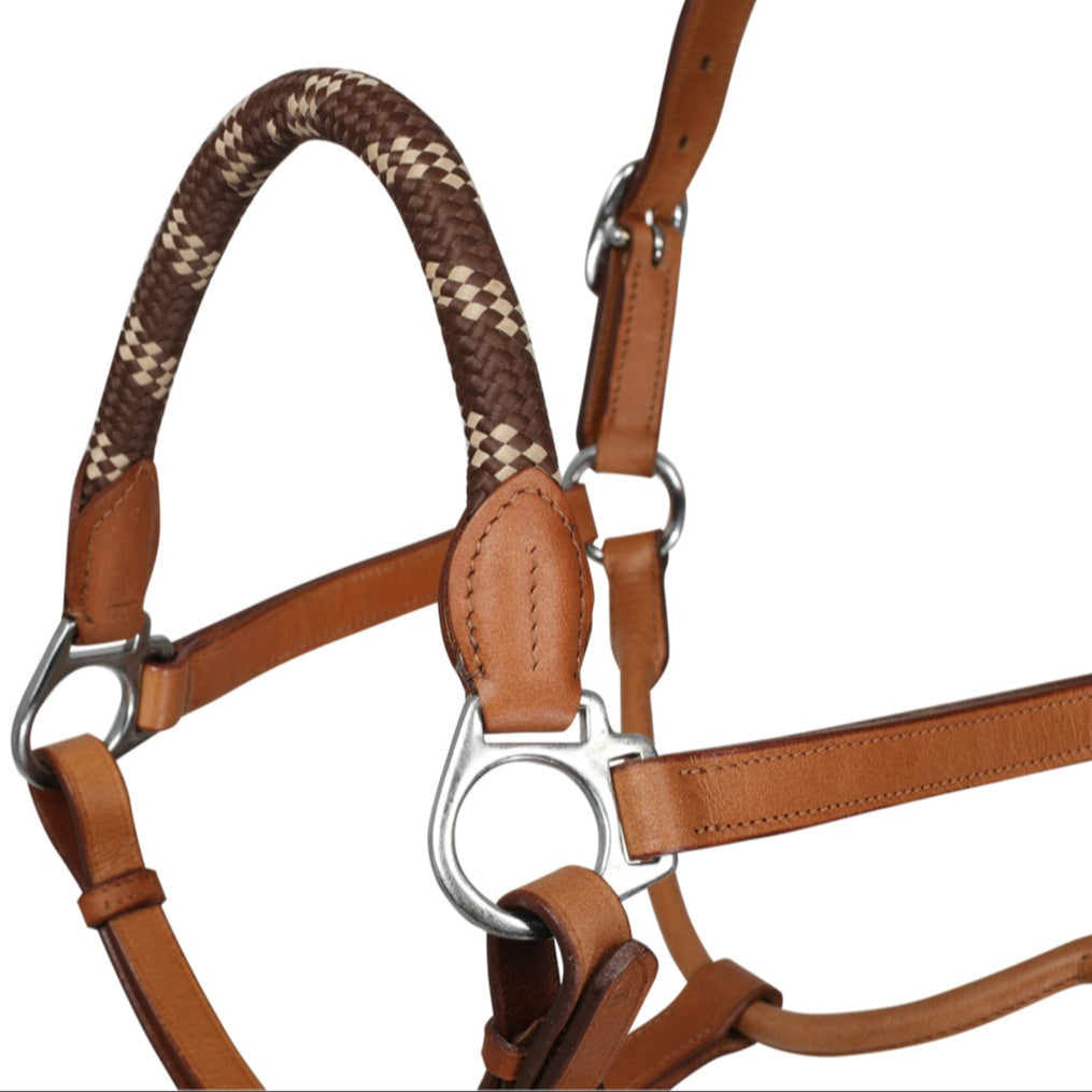 Acavallo Halter Anatomical Leather Rope Noseband #colour_cognac