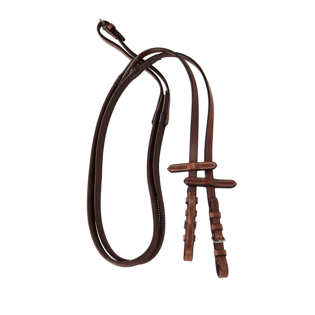 Equestro Leather English Bridle With Contrast Stitching #colour_cognac