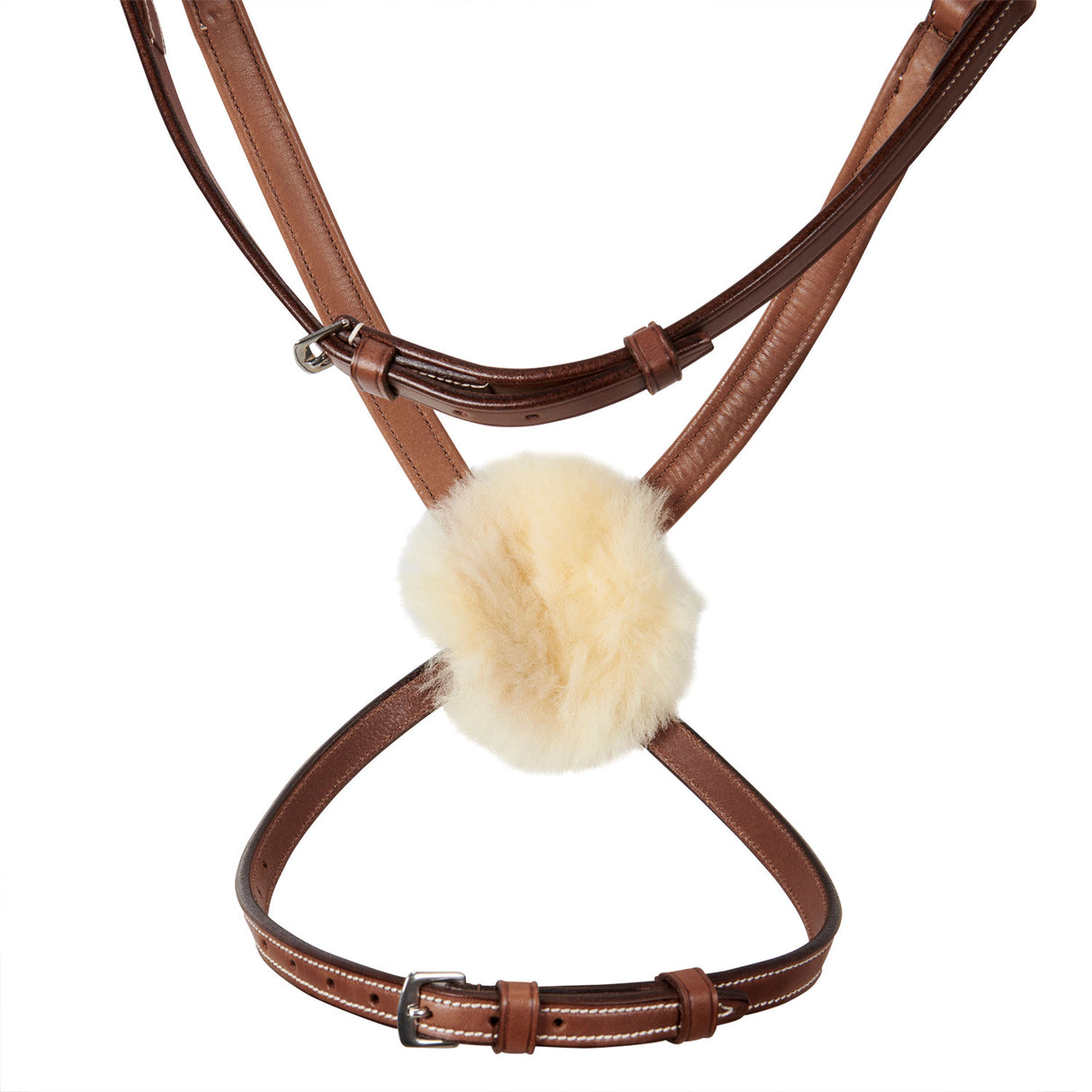 Equestro Bridle With Mexican Noseband And Synthetic Sheepskin #colour_cognac