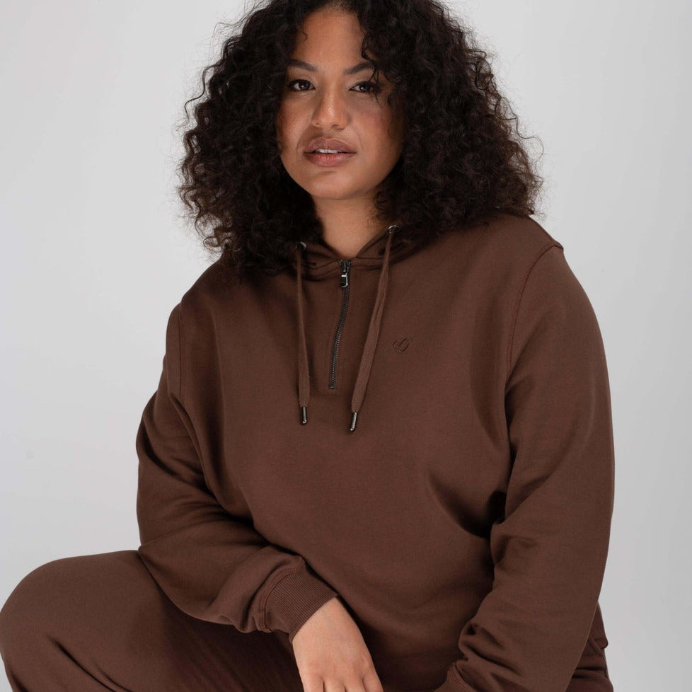 Mochara Half Zip Hoodie #colour_chocolate-brown