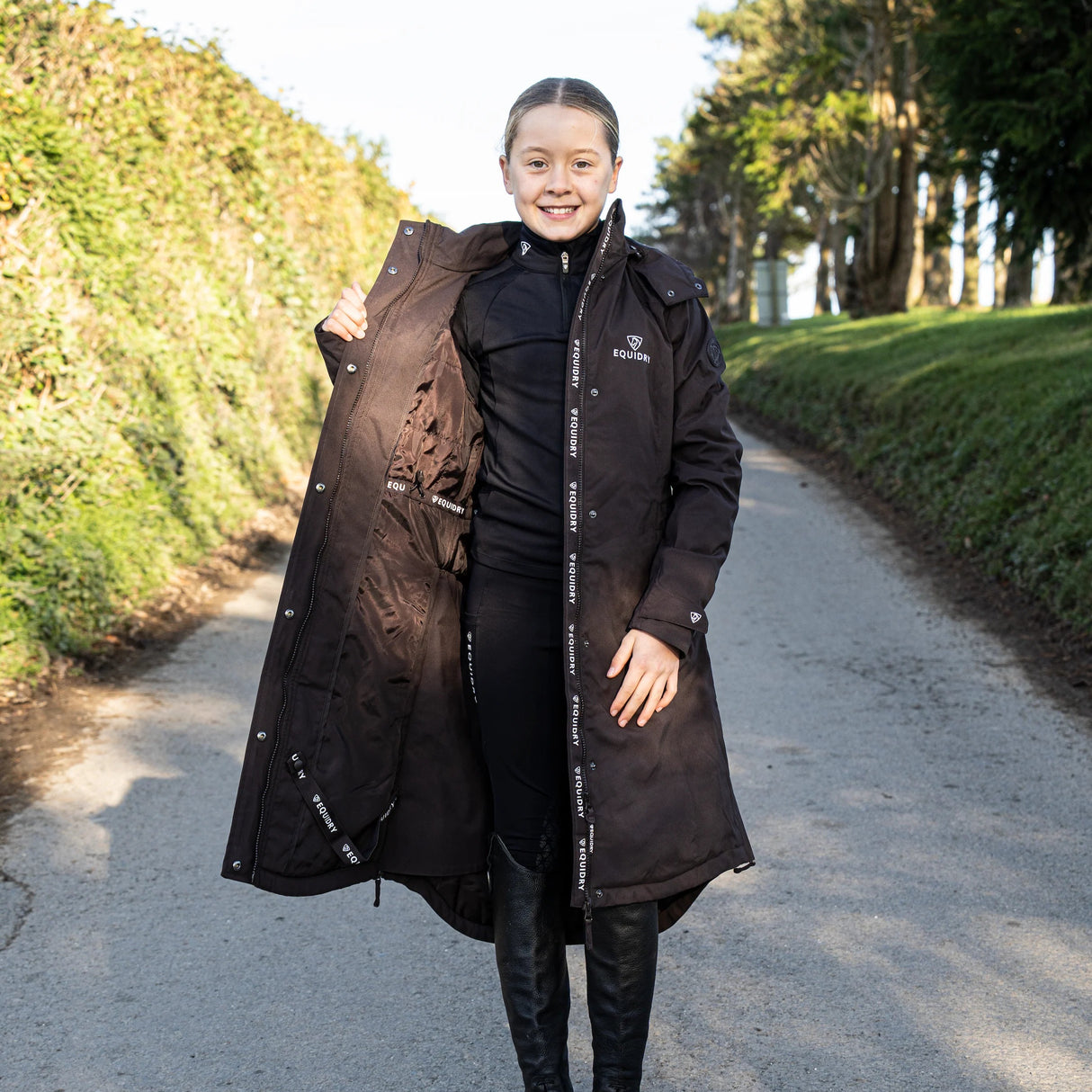 EQUIDRY Girl's Bronte Riding Coat with Removable Hood #colour_brown