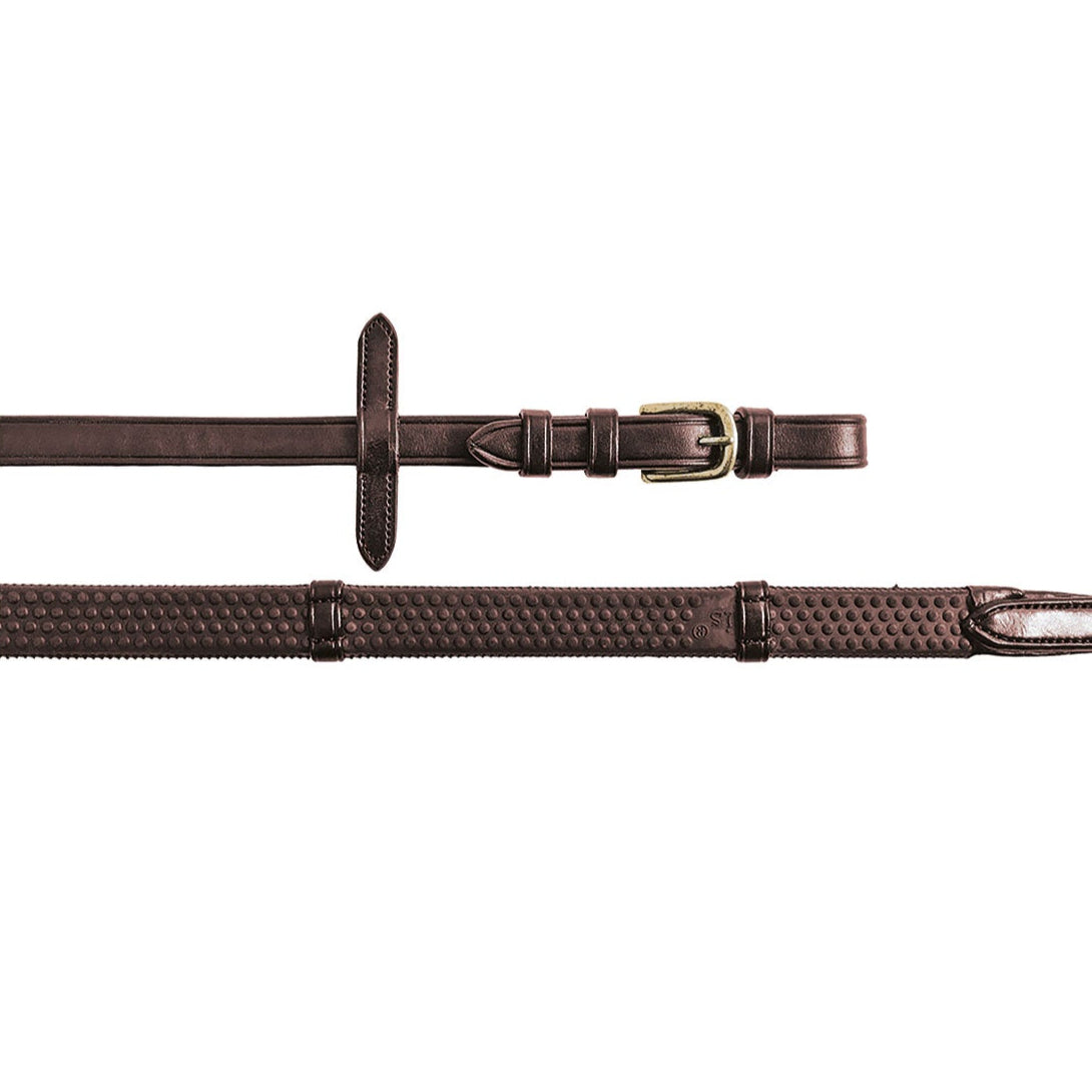 Equestro Reins For English Bridle With Brass-Plated Buckles #colour_brown