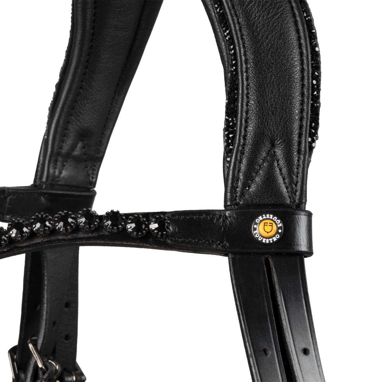 Anatomical leather dressage bridle with rhinestones