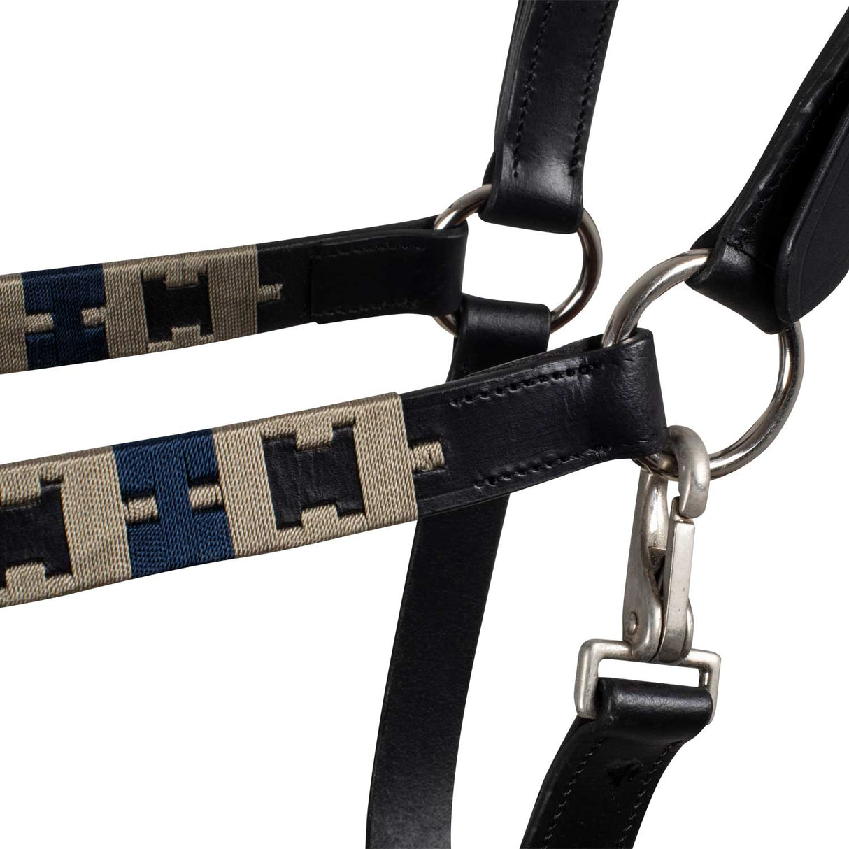 Equestro Leather Halter With Geometric Pattern #colour_black