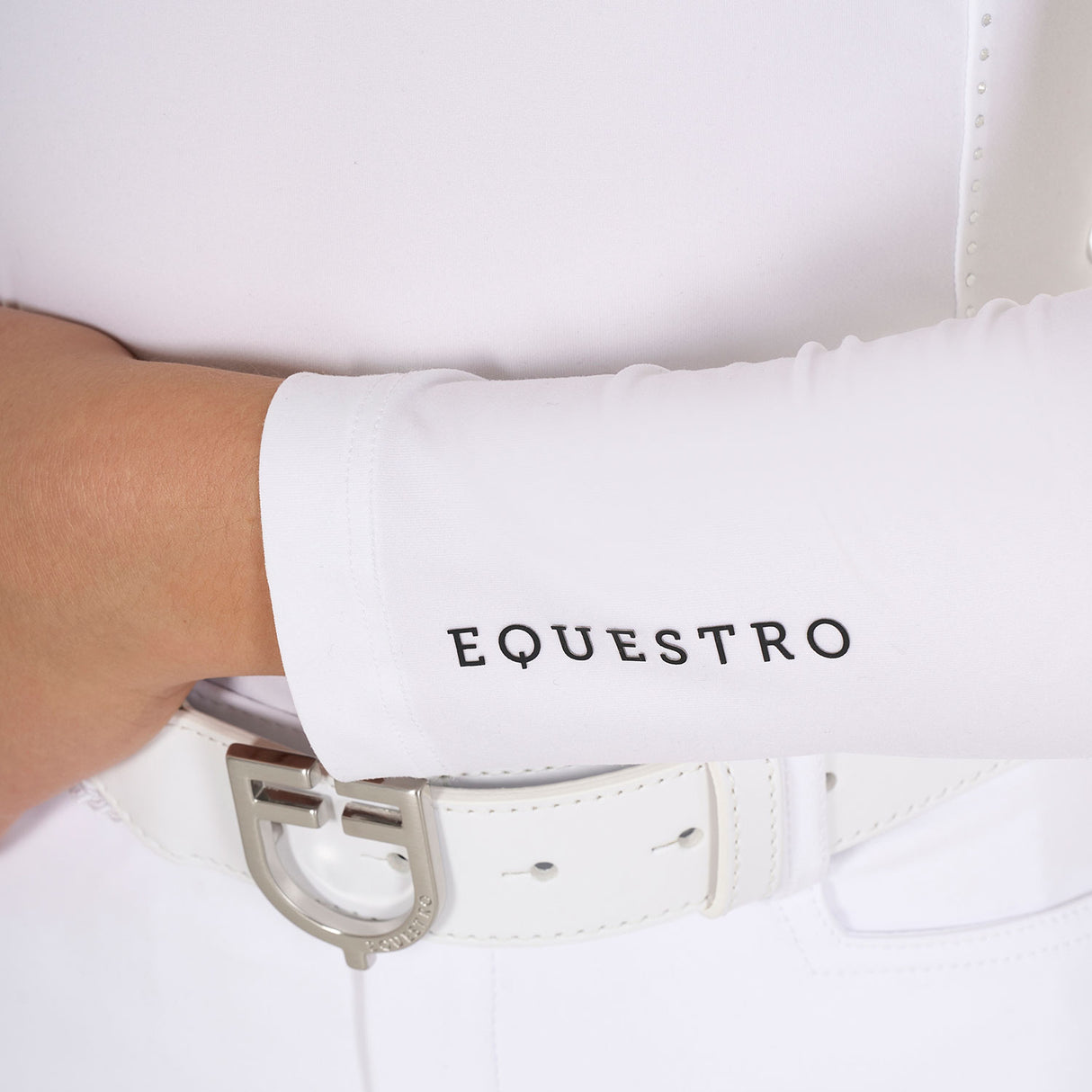 Equestro Girls' Slim Fit Competiton Polo Shirt Rhinestones #colour_white