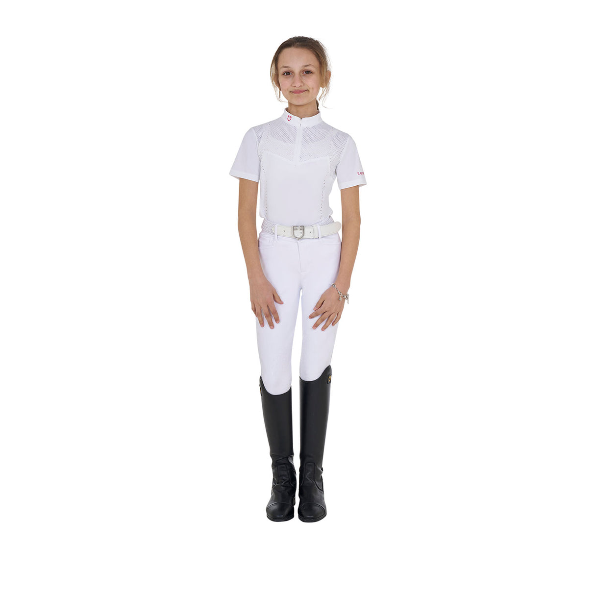 Equestro Girls' Slim Fit Competition Polo Shirt In Perforated Fabric