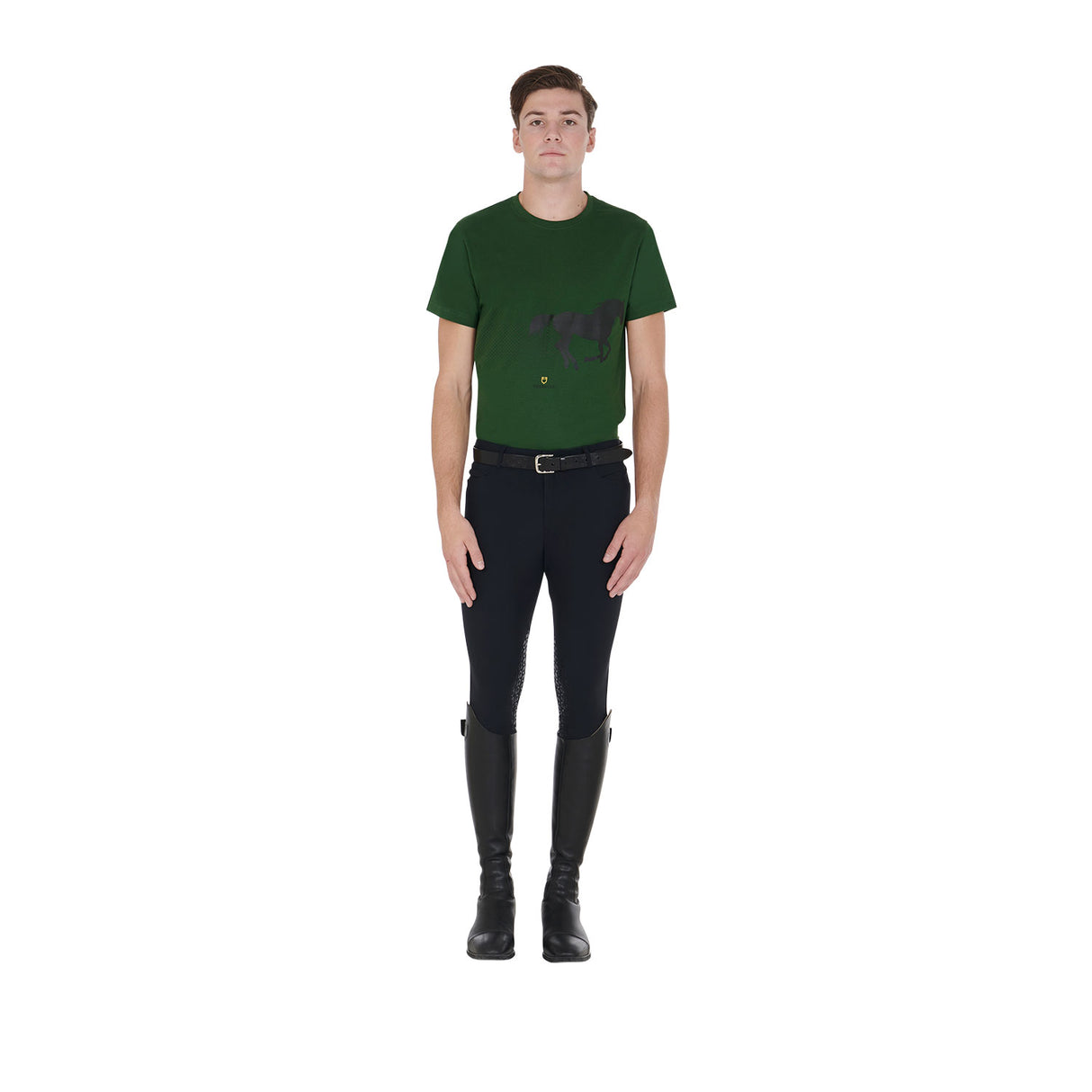 Equestro Men's Slim Fit T-Shirt With Race Horse #colour_green