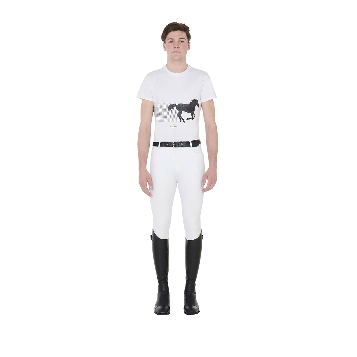 Equestro Men's Slim Fit T-Shirt With Race Horse #colour_white