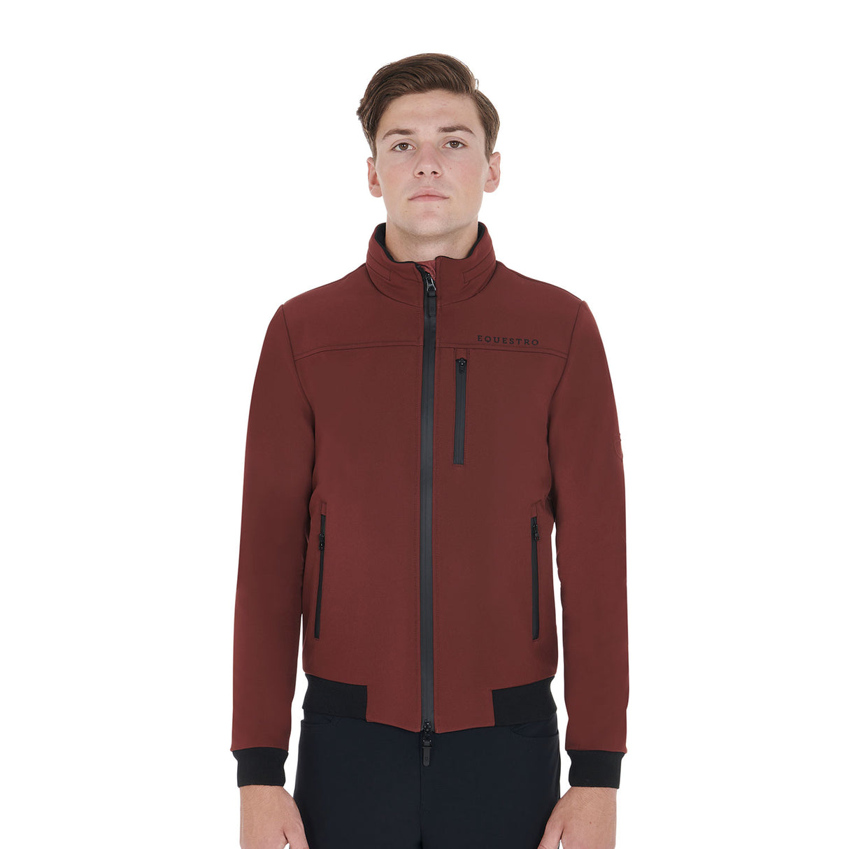 Equestro Men's Jacket In Technical Fabric With Pull-Out Hood #colour_burgundy