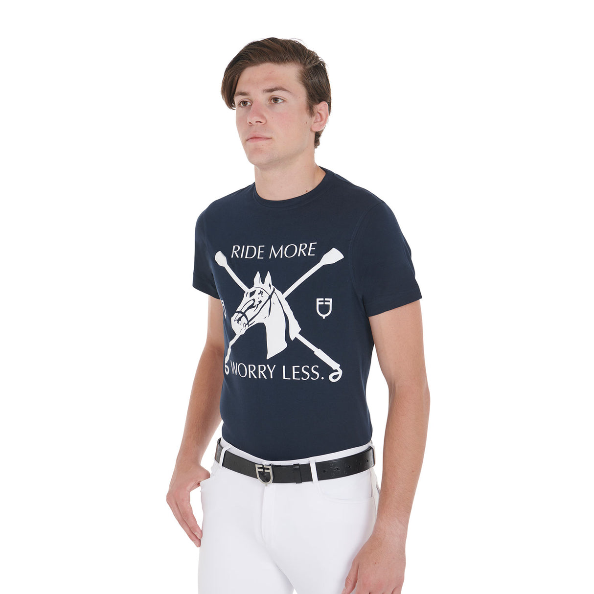 Equestro Men's Slim Fit T-Shirt With Equestrian Print #colour_blue