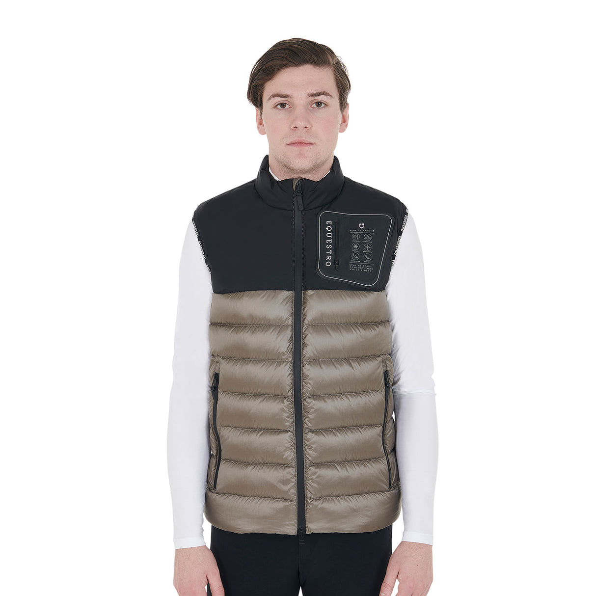Equestro Men's Bi-Material Vest Silicone Patch #colour_black-brown