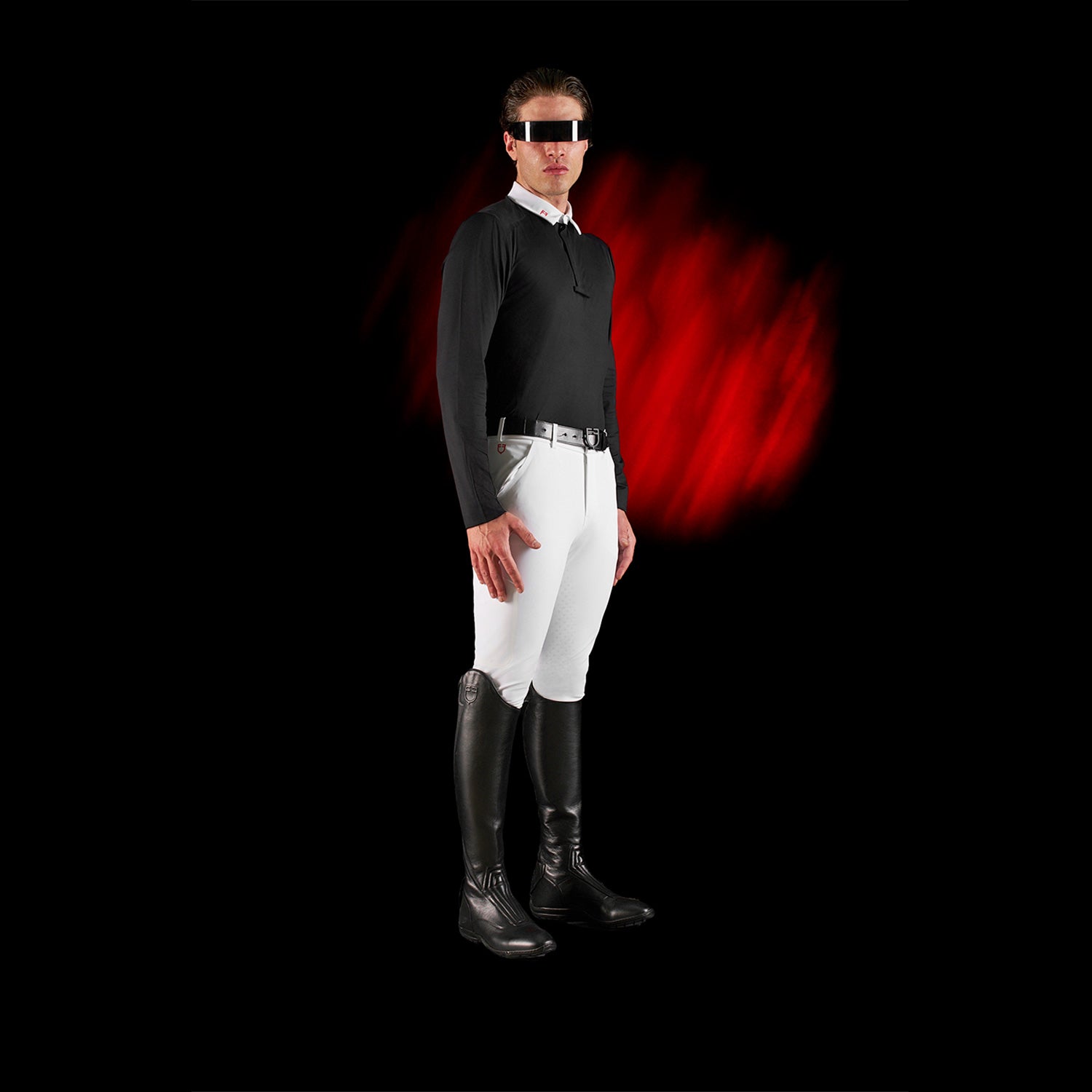 Equestro Equestro Ridertechnology Men's Competition Polo Shirt Long Sleeves And Buttons #colour_black