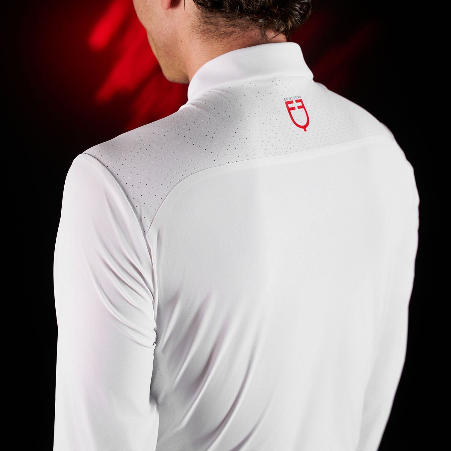 Equestro Equestro Ridertechnology Men's Competition Polo Shirt Long Sleeves And Buttons #colour_white