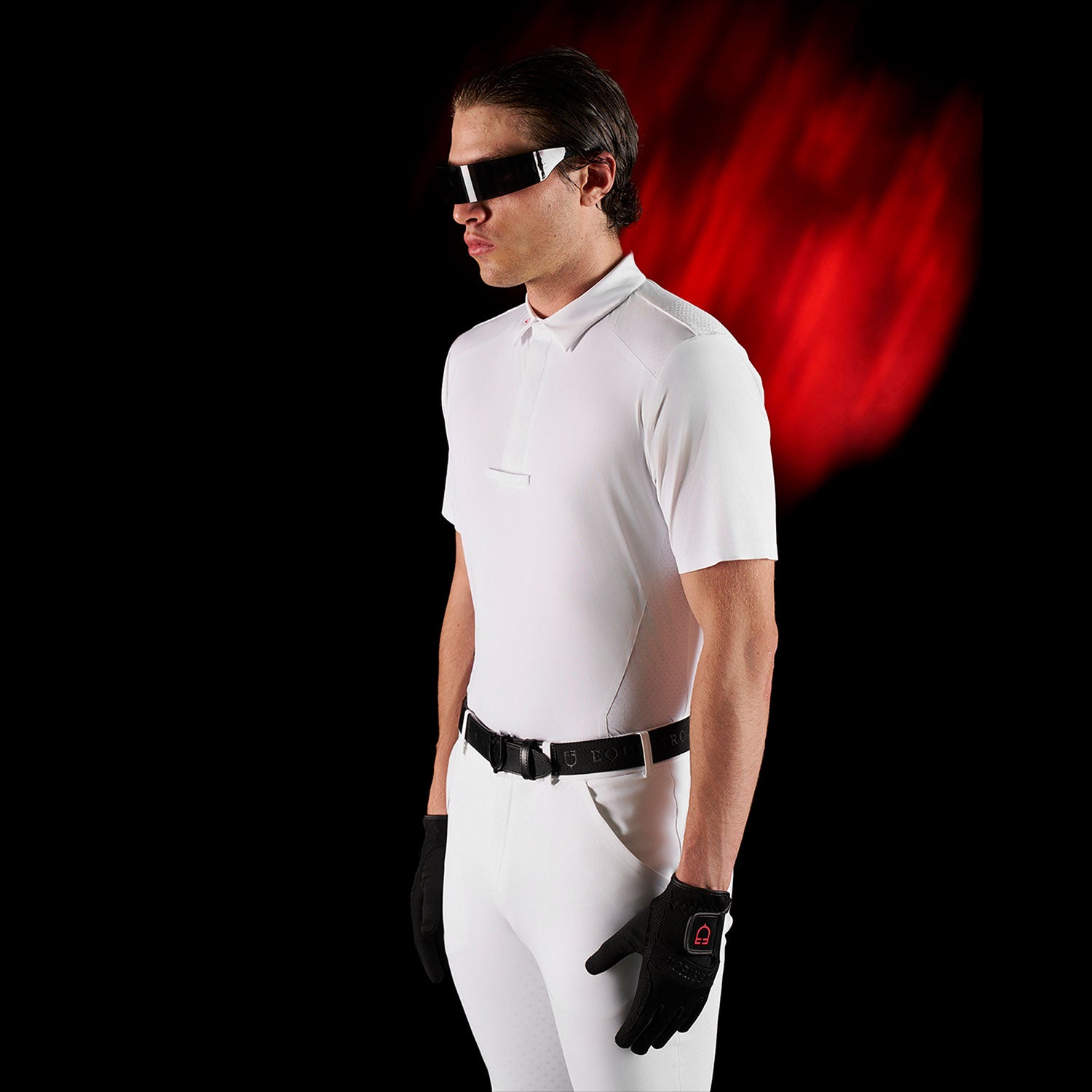 Equestro Equestro Ridertechnology Men's Competition Polo Shirt Long Sleeves And Buttons #colour_white
