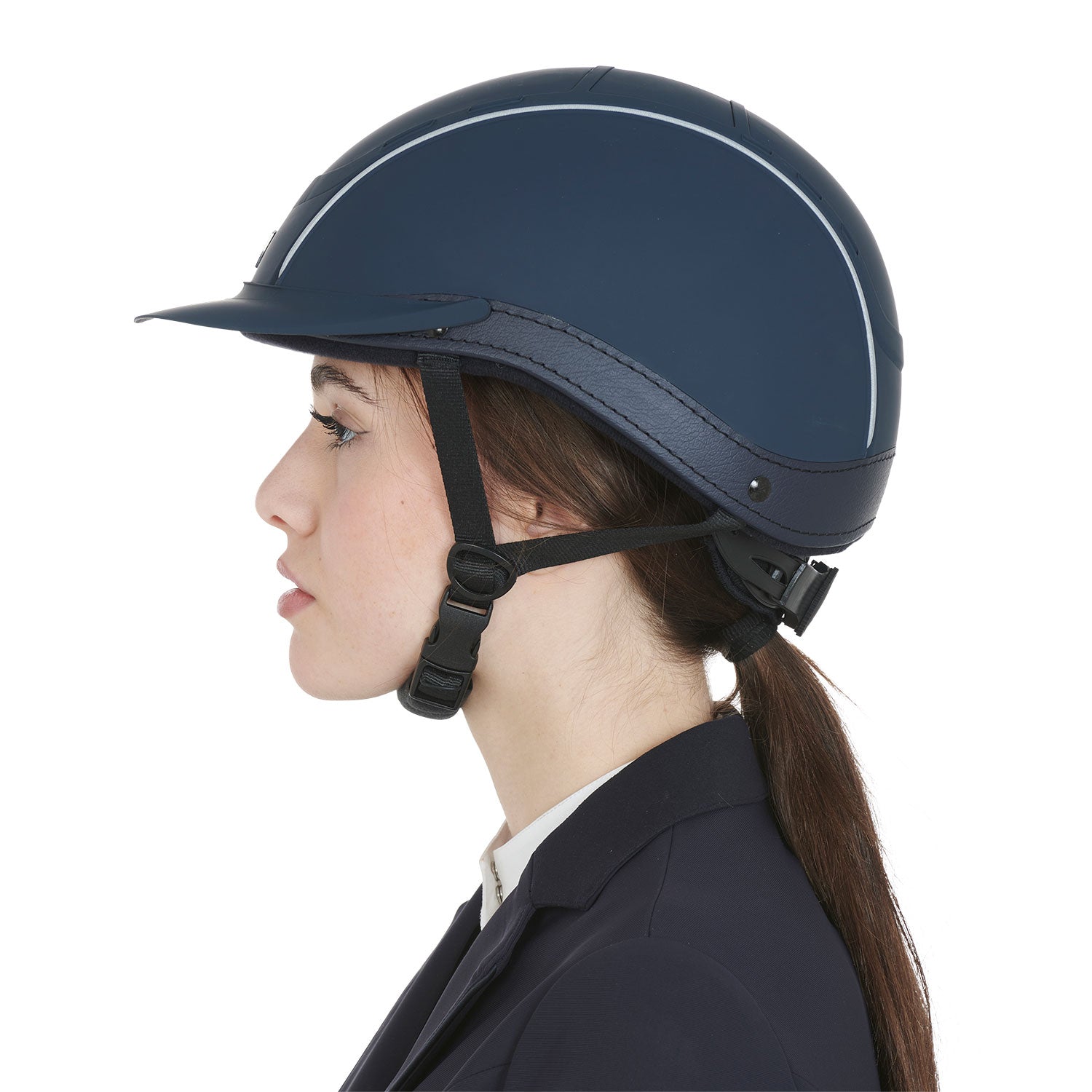 Equestro Helmet With Front Logo And Leather Inserts