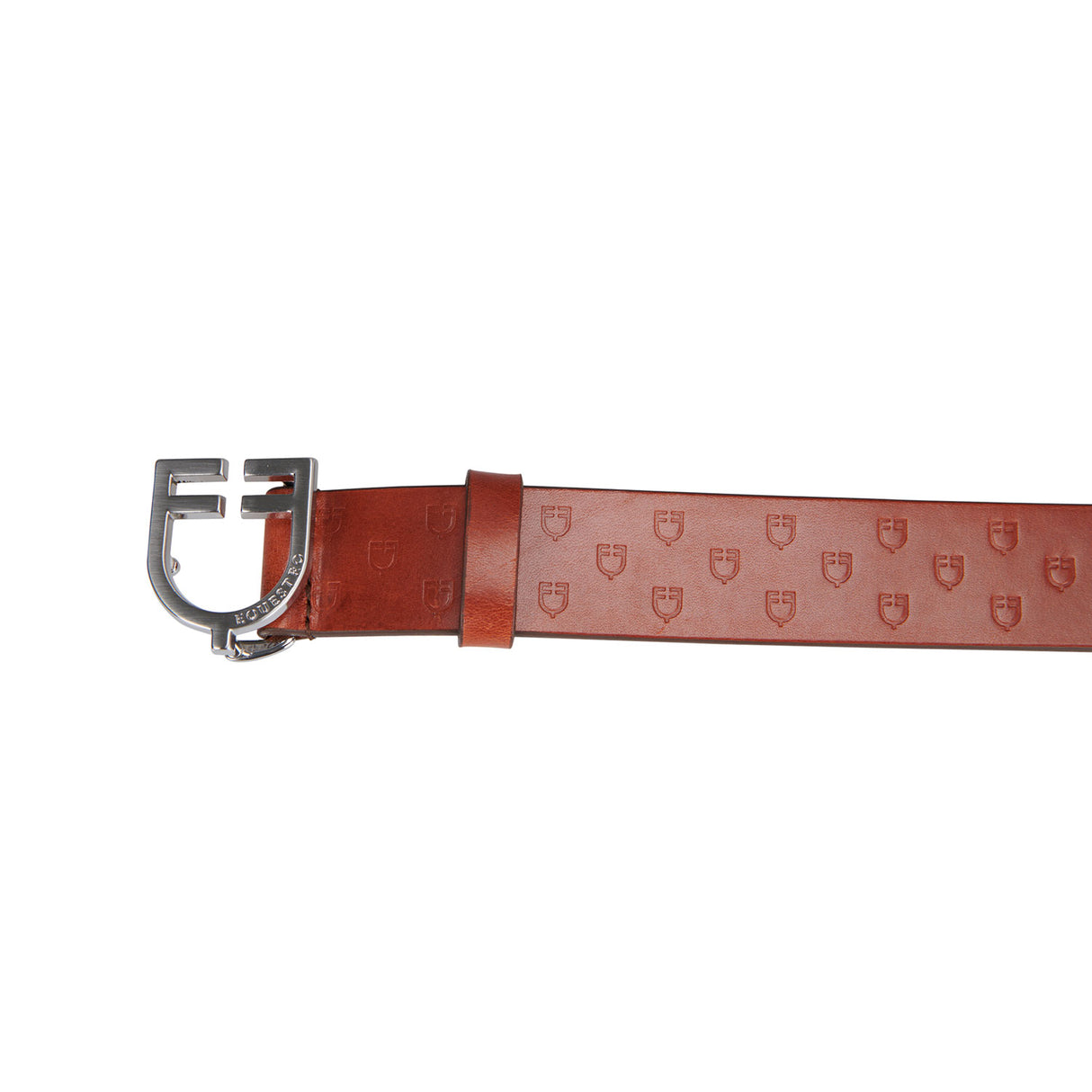 Equestro Leather Logo Belt With Logoed Buckle #colour_silver-cognac