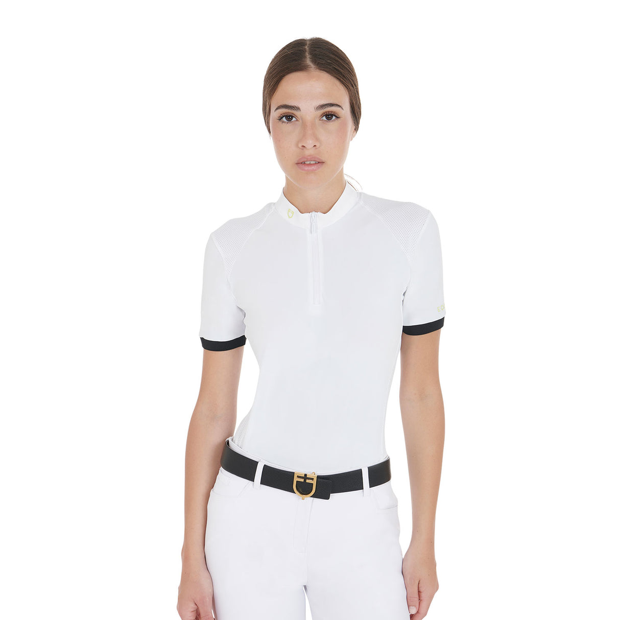 Equestro Women's Slim Fit Polo Shirt With Contrasting Shoulder Inserts