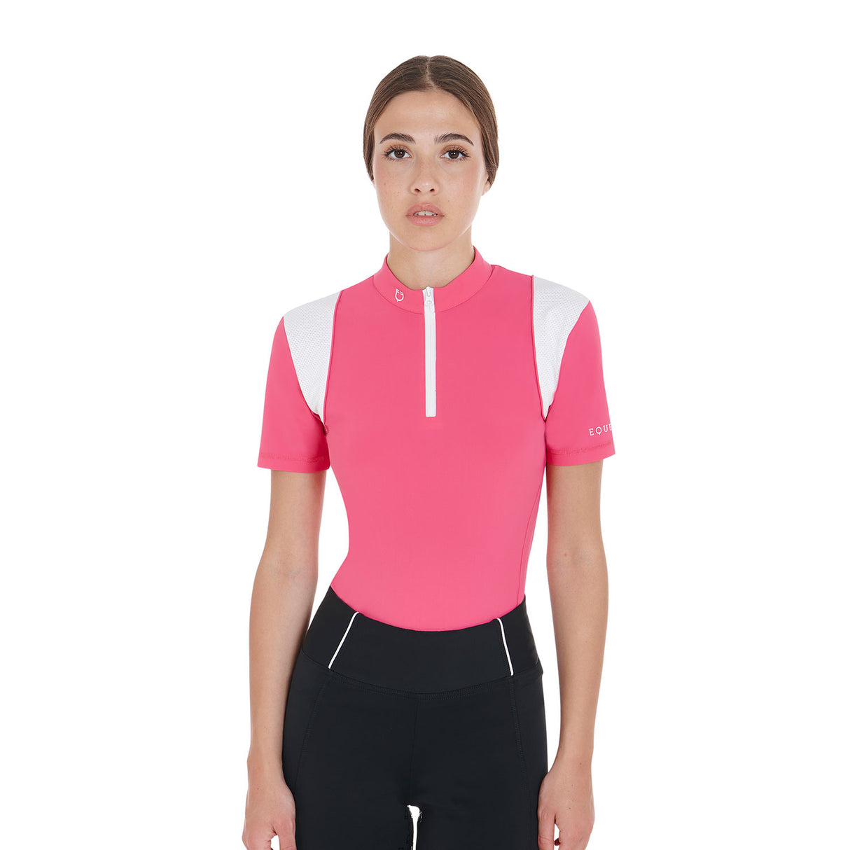 Equestro Women's Slim Fit Training Polo Shirt with Mesh Inserts #colour_fucsia