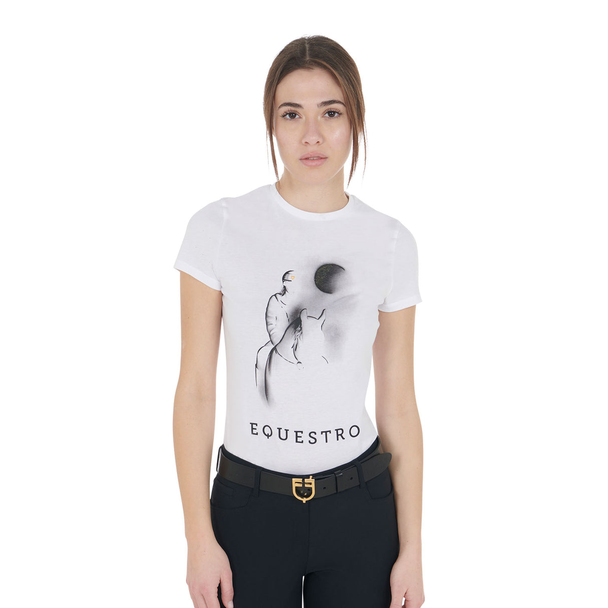 Equestro Women's Slim Fit T-Shirt Moonlight Print #colour_white