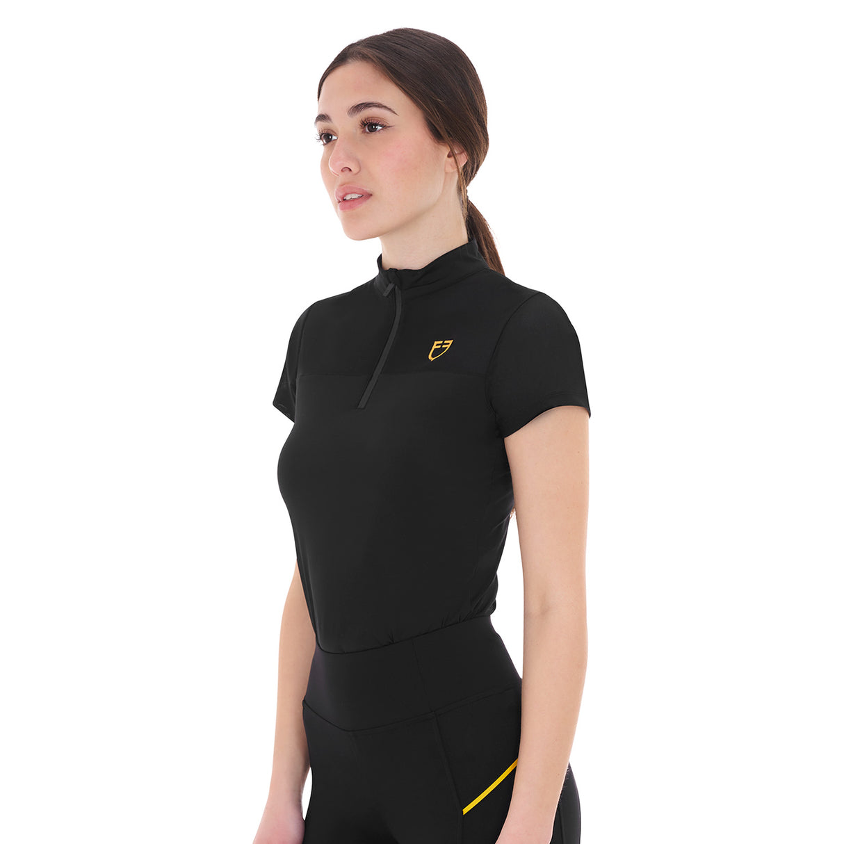 Equestro Women's Training Polo Shirt With Mesh Inserts #colour_black