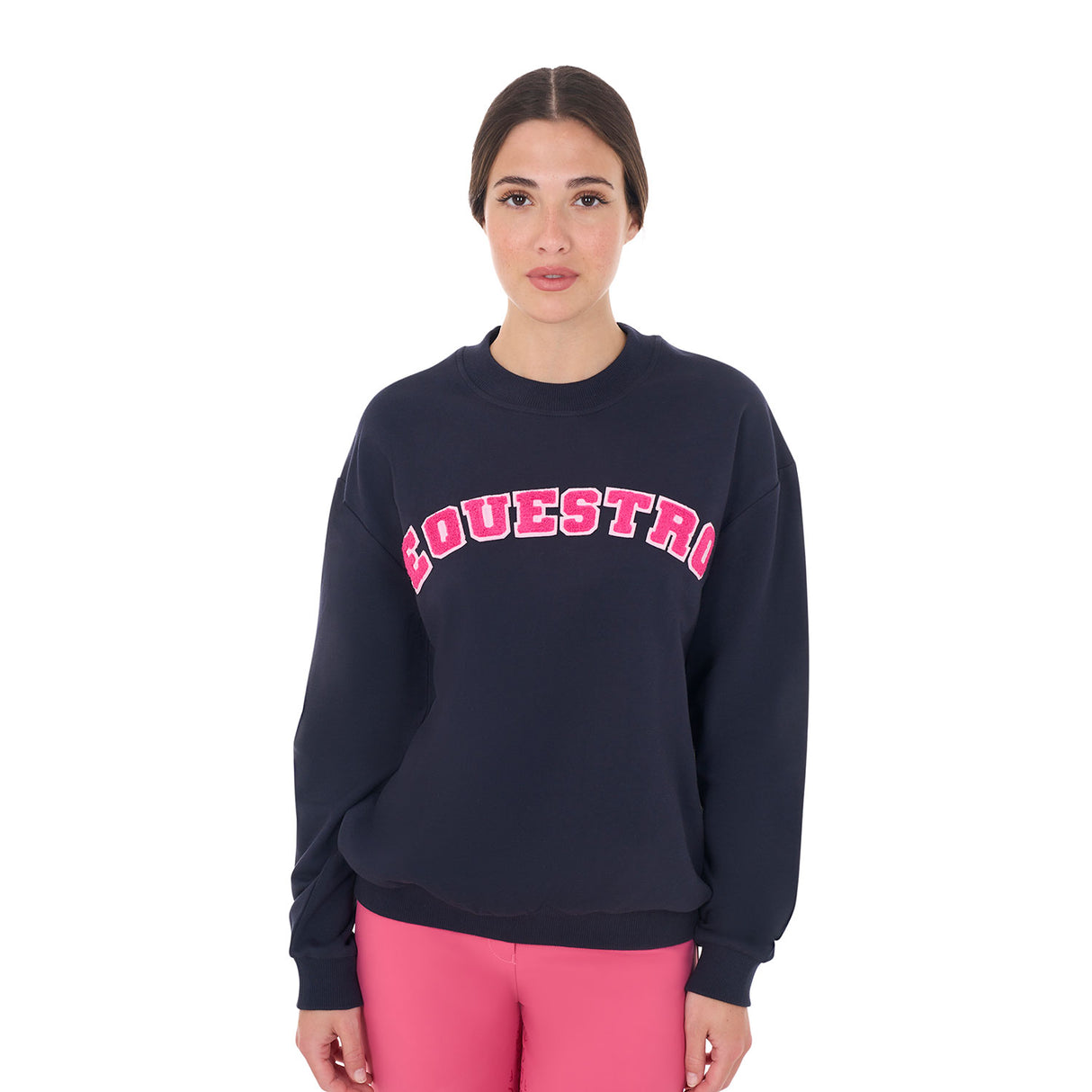 Equestro Women's Crewneck Sweatshirt With Sponge Lettering #colour_blue-fucsia