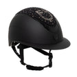 Equestro Matt Helmet With Wide Visor And Rhinestone Logo Homologation En 1384-2023 #colour_black
