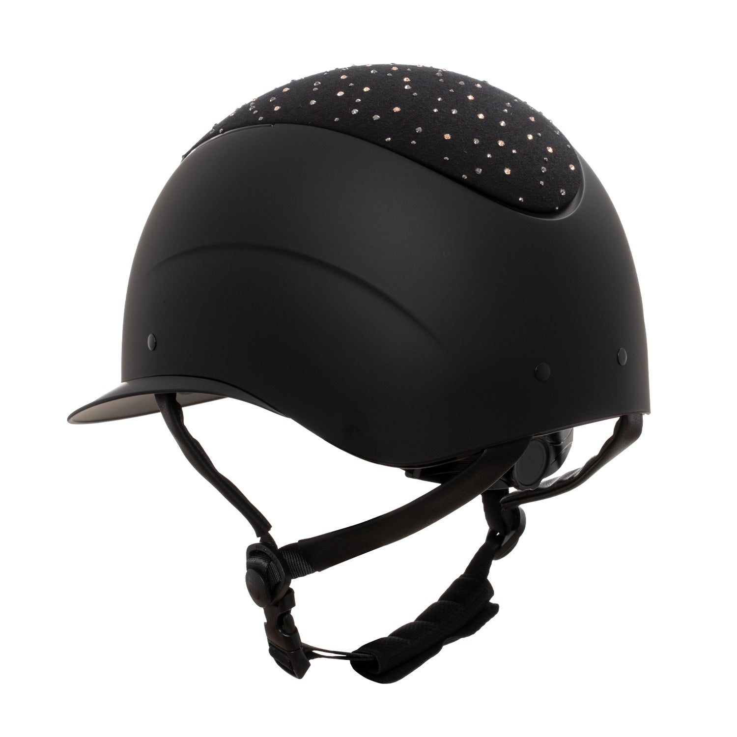 Equestro Matt Helmet With Wide Visor And Rhinestone Logo Homologation En 1384-2023 #colour_black