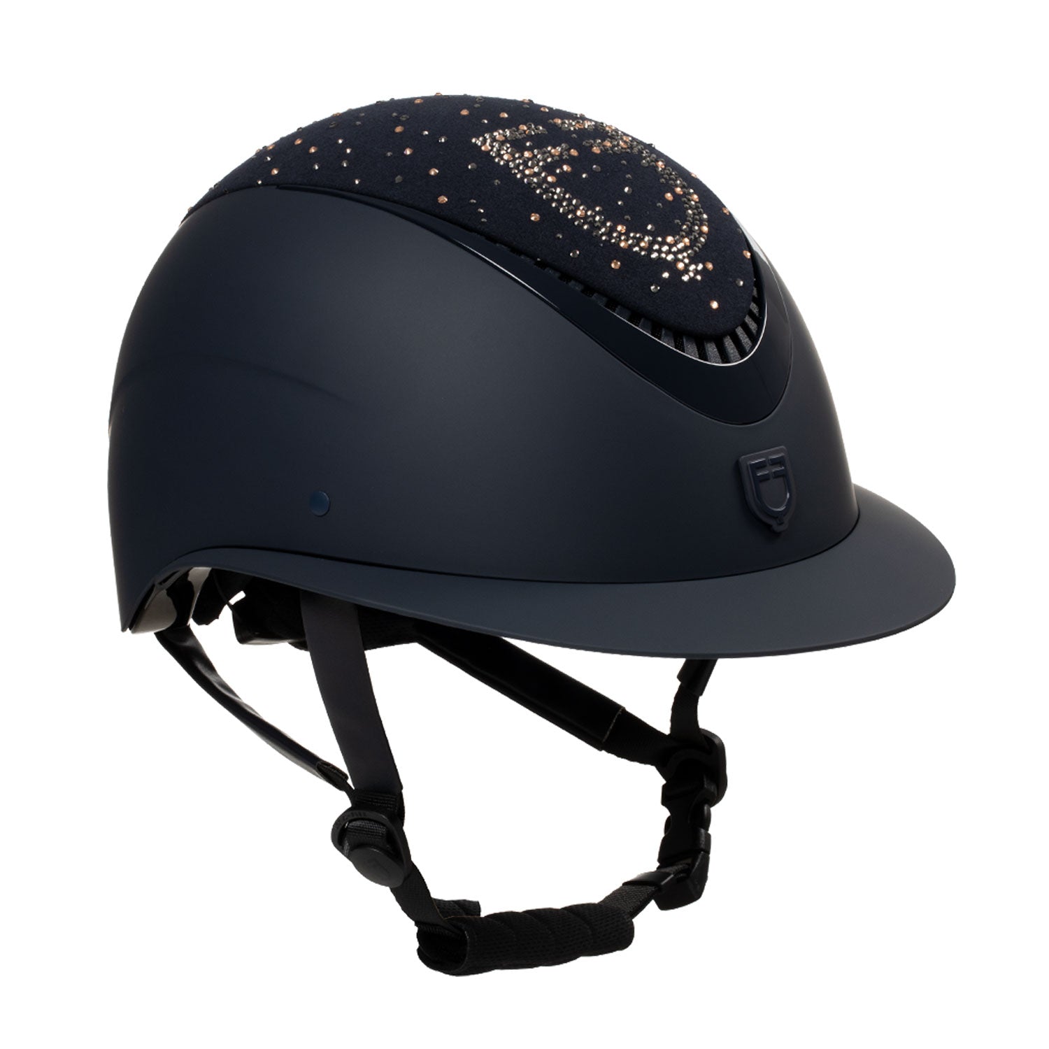 Equestro Matt Helmet With Wide Visor And Rhinestone Logo Homologation En 1384-2023 #colour_blue