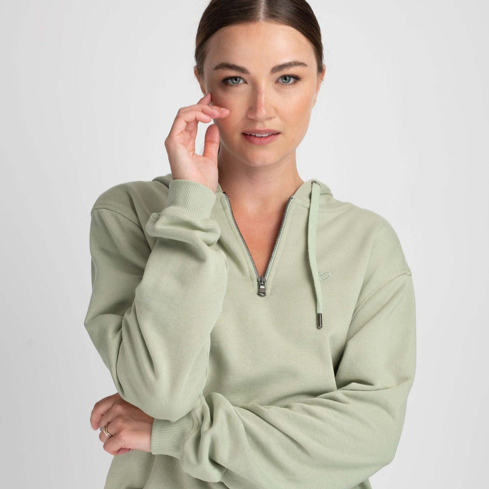Mochara Half Zip Hoodie #colour_sage-green
