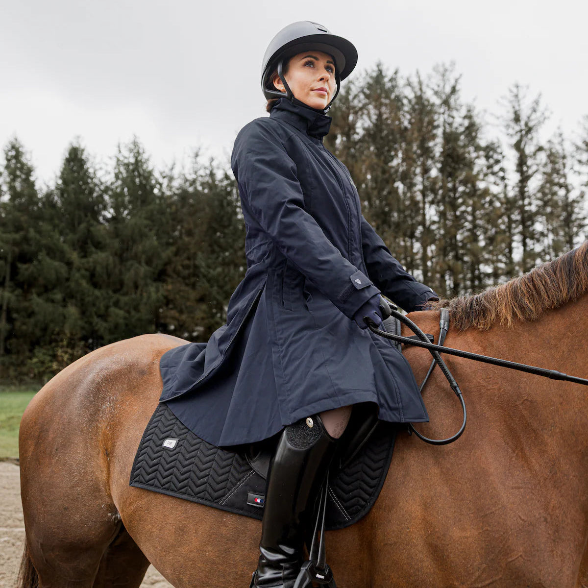 EQUIDRY Women's Bronte Riding Coat with Removable Hood #colour_navy